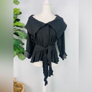 Theory Grey Ruffle Cape Off Shoulder Wrap Cardigan Coat